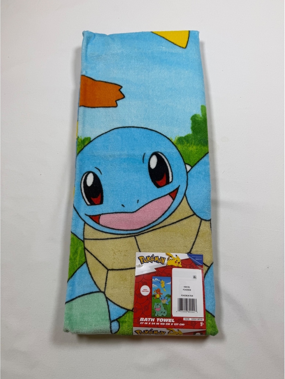 Pokémon Cotton Bath Towel 27x54 Inches Featuring Pikachu and Squirtle